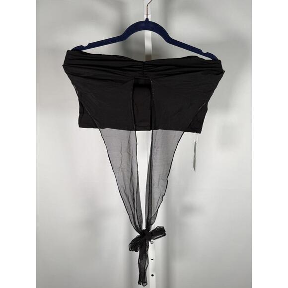 NWT Halara Black Mesh Halter Bandeau Crop Top Ruched Front Size XL - Picture 2 of 6
